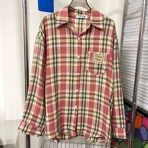 Miu Miu pink checkered shirt with contrasting colors